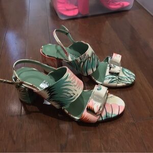Salvatore Ferragamo Green and Pink Patterned Heels